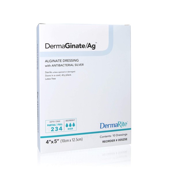Dermarite Industries Deracinate Ag Silver Alginate, 4 X 5, 10 Count