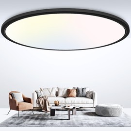 libtit 20 Inch LED Ceiling Light, 5000LM 50W Large & Bright Flush Mount Lighting Fixture, 3000K/4500K/6000K White Round Flat LED Ceiling Lamp for Bedroom Kitchen Livingroom Office (Black)