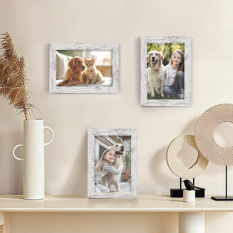 TOFOREVO 4x6 Picture Frames Set of 6 Distressed White Wood