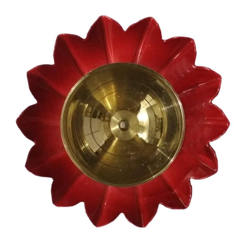Purpledip Brass Diya Deepak 'Gulab': Festival Oil Lamp Deepam Decor