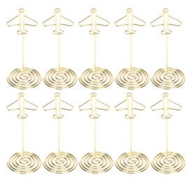 Lwuey Table Photo Holder, Pack of 10 Gold Aeroplane Metal Numbers Card Holder Memo Holder Pictures Photo Clip Memo Name Picture Wedding Decoration for Office Home Birthday Baby Shower Anniversary
