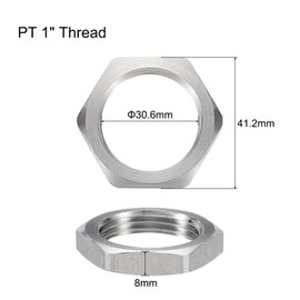 uxcell 2 Pcs Cast Pipe Fitting Hex Locknut, 304 Stainless Steel Hex Lock Nut 1" Female Thread for Water Broom and Undercarriage Cleaner (DN25)
