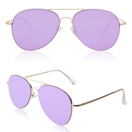 SOJOS Classic Aviator Sunglasses for Women Men Metal Frame Spring Hinges SJ1030,Gold/Purple