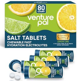Venture Pal Tabletas de electrolitos masticables, 80 unidades, tabletas de sal en barra de disolución rápida sin azúcar - Paquete variado para...     