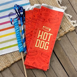 Outside the Box Papers Printed Foil Hot Dog Bags - 75 Pack - Silver Red