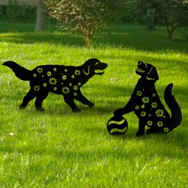 RETON 2 Pack Metal Dog Garden Decor, Garden Ornaments Outdoor, Dachshund Statues with Puppy Animal Silhouette, Black Garden Stakes Decorative, Yard Wall Art Outdoor Decor for Dog Lovers, Patio, Pathwa