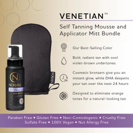 Norvell Sunless Self Tanning Bundle - Venetian Self Tanner Mousse with Bronzer, 8 Fl Oz + Streak-Free Tan Applicator Mitt - Premium Natural Looking Self Tanning Foam and Washable Self Tan Mitt