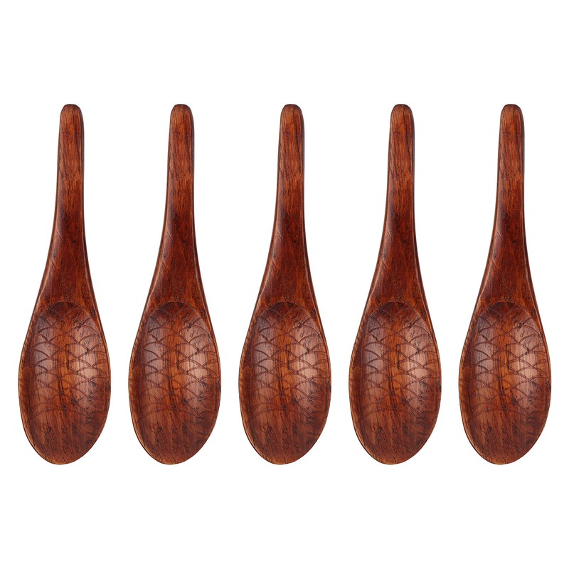 5pcs Wooden Spoon Fish Shaped Hand Carved Old Paint Color