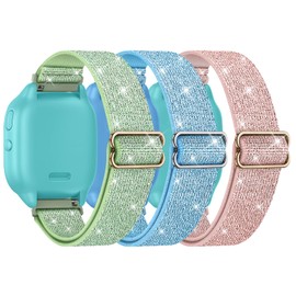 3 Pack Sparkly Stretchy Gizmo Watch Band for Kids Compatible with Gizmo Watch 3 2 1/ Gabb Watch 3 2 1/ SyncUP/Cosmo JrTrack Watch, Bling Soft Nylon Elastic Bands for Boys Girls