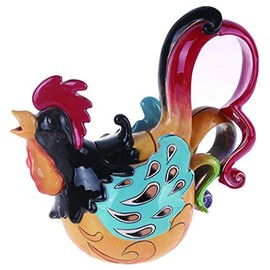 Blue Sky Clayworks Funky Rooster Teapot, 8.5"D x 6"W x 9.5"H. Color-Pop Farmhouse Accent