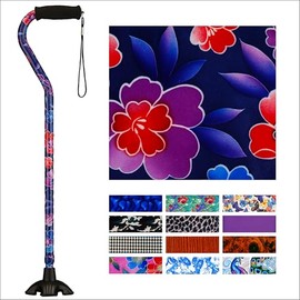 Nova Joy Designer Offset Quad Cane for Seniors - Unisex Adjustable Lightweight Walking Aid with Foam Handle, Wrist Strap and Anti-Rattle Lock - Essential Mobility Support - Maui Flowers