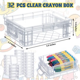 Suzile 32 Pcs Plastic Crayon Box with Snap Lids Bulk Stackable Crayon Storage Box Pen Pencil Container for Organizer Art Craft School Classroom Office Supply(Clear)