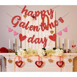 Valentines Day Decorations, Happy Galentine's Day Banner, Red Pink Glitter Heart Galentines Day Decorations, Galentines Banner, Valentines Day Banner for Valentines Decorations