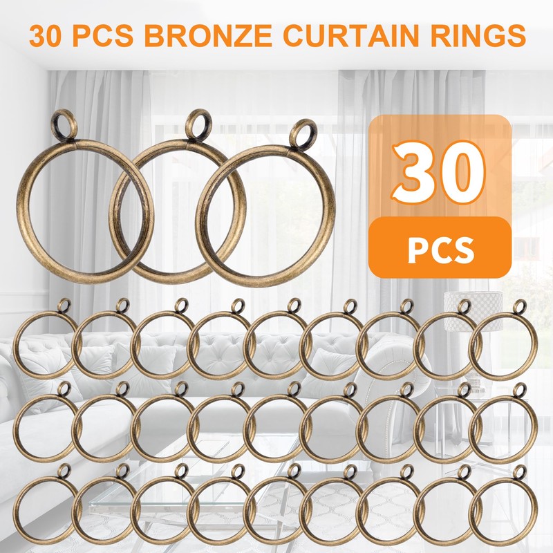 30 PCS Bronze Curtain Rings, 1.5 Inch Curtain Rings Metal