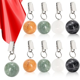 Goaste 8 Pieces Tablecloth Weights, Table Cloth Pendant Stones with Metal Clips, Ball Shape Marble Table Cover Hangers, Heavy Duty Clip Weights for Outdoor Picnic Tables, Curtains, Flags, Banners