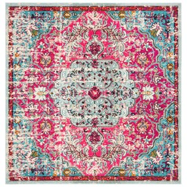 Safavieh Madison Collection MAD447R Boho Chic Medallion Distressed Area Rug, 3' x 3' Square, Fuchsia / Teal