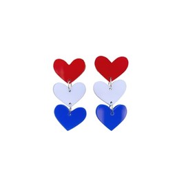 4th of July Patriotic Earrings Acrylic American Flag USA Five-pointed Star Wings Dangle Earrings Red Blue White Independence Day Jewelry Gift for Women(Square B)