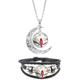 Red Bird Bracelet Necklace Adjustable Weave Red Cardinal Pendant Necklace Bracelet Animal Bird Wrap Bracelet for Women Men Remembrance Gift Jewelry