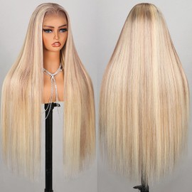 SUPERLOOK P10/613 Lace Front Wig Human Hair 13x4 Wear And Go Glueless Wigs Human Hair HD Blonde Highlight Lace Front Wig Human Hair Light Brown Pre Plucked 240% Density (22inch, P10/613 Straight Wig)