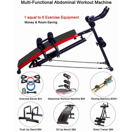 KESHWELL Ab Workout Machine,Core Abs Exercise Equipment for Home Gym,Adjustable Sit Up Bench Strength Training Abdominal Cruncher,Foldable Core Workout Machine with Resistance Bands&LCD Display
