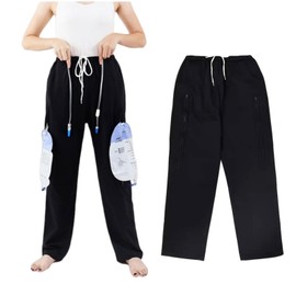 Catheter Leg Bag Pants, Urine Bag Holder Pants for Men/Women with Double Zippered Pockets, Holds Two 2000 ml Catheter Bags for Nephrostomy, Cystostomy, Foley (L, Black-1 Pair)