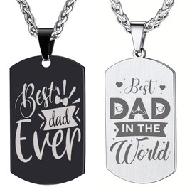 Mandore Designs Square Engraved Dad Necklace, Father's Day Gift for Daddy and Men's (Style 2 (Best Dad in the World), Black)