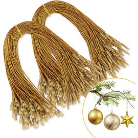 CCINEE 200 Pcs 7.9" Inch Christmas Ornaments String Hanger,Precut Ribbon Hook Metallic Gold Ornament String with Snap Fastener for Christmas Holiday Ornaments Hanging Decoration