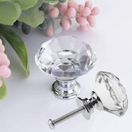 Dresser Knobs,16 Pack Diamond Shaped Crystal Glass Drawer Knobs, Pulls and Handles with Screws for Closet, Bathroom Cabinet, Dresser and Cupboard (30mm)