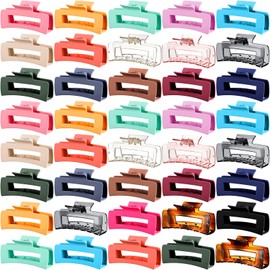 36 Pieces 4.1 Inch Large Hair Claw Clips Rectangular Big Hair Clips Matte Nonslip Banana Clip Strong Hold Plastic Barrettes Jaw Clips for Women Girls Gifts Hair Accessories, 18 Colors