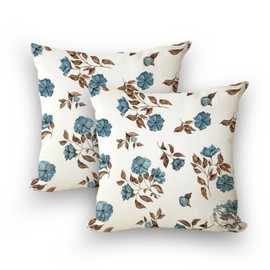 WCYYWGO Spring Throw Pillows Decorative Blue Flowers Brown Leaves Pillow Cover Sofa Cushion Cover 18x18 Set of 2 Linen Farmhouse Decor Home Decor Pillowcase Indoor Outdoor Sofa Chair Back Pillow Cover