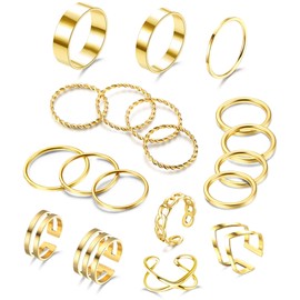 Adramata 19 Pieces Stainless Steel Rings for Women Ankle Rings Stackable Rings Silver/Gold Rings Engagement Ring Women's Jewellery, 316L stainless steel