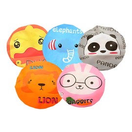 VEOIRXU Pack of 5 Shower Caps, Reusable Shower Caps, Elastic Waterproof Shower Cap, Cartoon Beautiful Shower Cap for Children, Suitable for Shower, Spa, Salon, Travel, Cooking (Animal Prints)