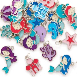 Baker Ross FE162 Mermaid Charms - Pack of 30, Perfect for Kids Jewellery Making Activities, Bracelets, Necklaces, Bead Art Activities or Party Crafting