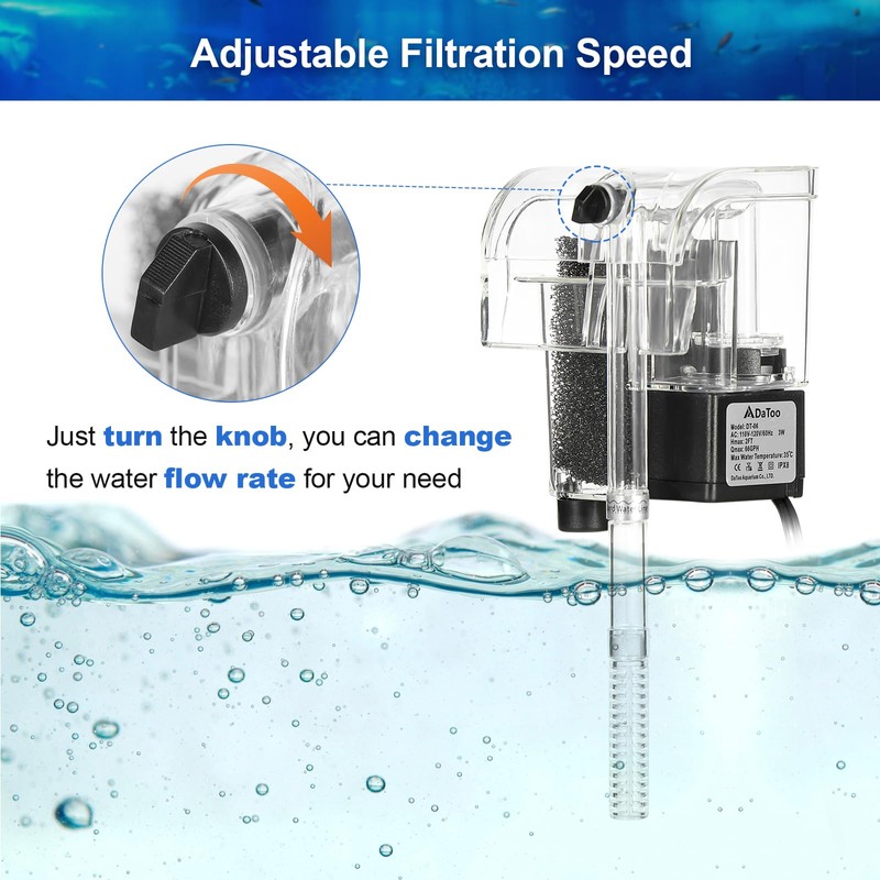 DaToo Aquarium Filter Hang On Waterfall Small Fish Tank Filter