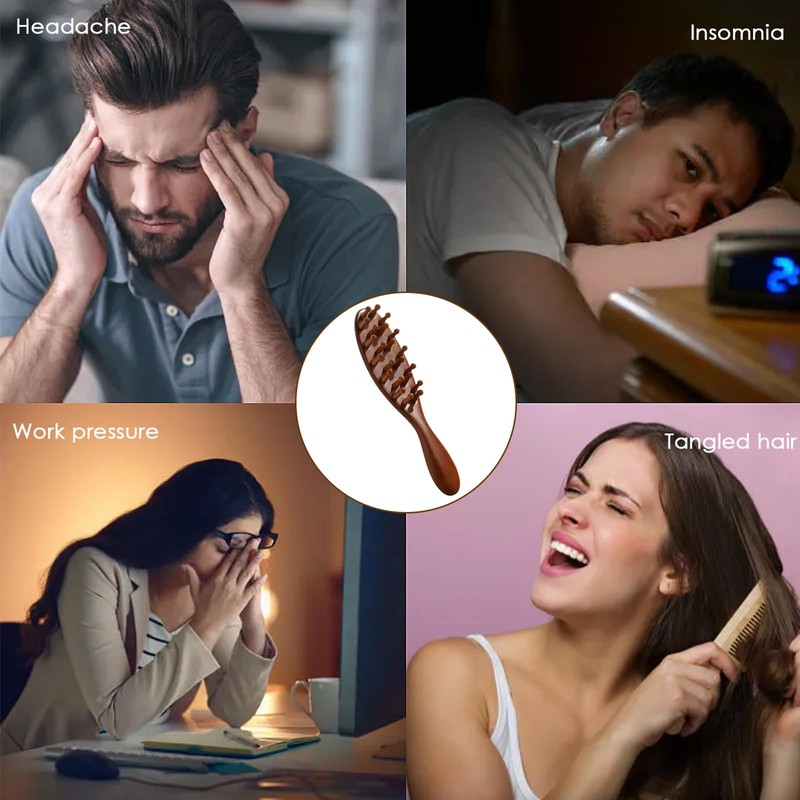 Wooden Scalp Massage Comb - Sandalwood Head Massager Tool, Gua