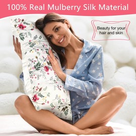 MANSPHIL Pink Floral Silk Pillowcases Standard, Reversible Satin Pillow Cases for Hair and Skin Envelope Closure, 22 Momme 6A Grade 100% Silk 20"x26"