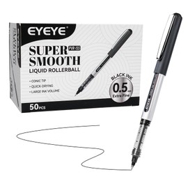 EYEYE Rollerball Pens 0.5mm Black 50 Pack, Extra Fine Point Quick Dry Liquid Ink Roller Ball Pens Fine Point Smooth Writing Pen for Journaling, Note Taking, Office, School Supplies