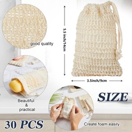 Rtteri 60 Pcs Soap Exfoliating Bag Holder Set with Soap Save Pouch Mesh Sisal Bag and Bamboo Wood Holder for Shower and Bath Use