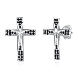 Cross Stud Earrings S925 Sterling Silver Black Cross Earrings Christian Jewelry Gifts for Women