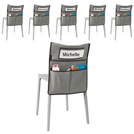 ANZORG Chairback Buddy Pocket Chart Back of Chair Organizer for Classroom with Name Tag Pocket (GREY-6 PACK)