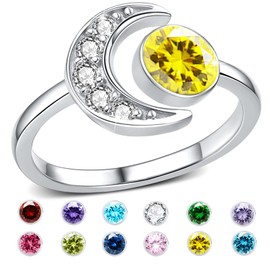 CUOKA MIRACLE November Birthstone Rings for Women 925 Sterling Silver Moon Rings Birthday Stone Rings Adjustable Open Ring Anniversary Birthday Jewelry Gift for Wife Mom Daughter