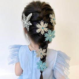 LIANHATA 6 Piece Ice Queen Cosplay Snowflake Hair Clip Fancy Dress Hair for Kids Adults Christmas Party School Festival Recital (A)