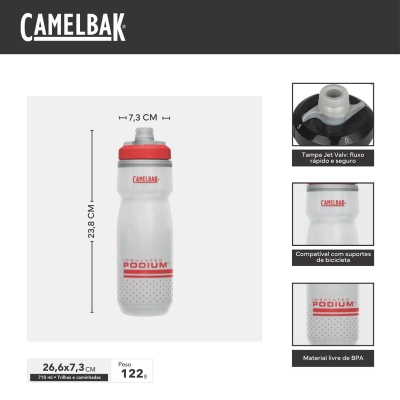 CamelBak Podium Chill Bike Insulated Squeeze Water Bottle Fiery Red/White,