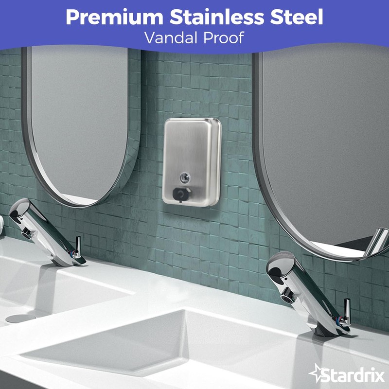 Stardrix Heavy Duty Stainless Steel Wall Mount Soap Dispenser, 1100ml/37oz,