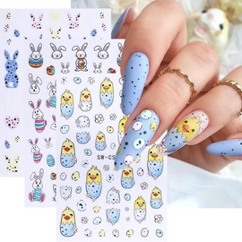 Easter Nail Art Stickers Decals 3D Bunny Egg Design Easter Nail Stickers 6PCS 3D Self-Adhesive Rabbit Chicken Manicure Nails Decals Accessories Transfer Sliders for Women DIY Nails Art Decorations