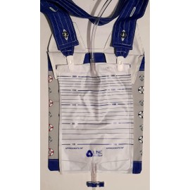 Sea Side. Grey. Catheter Night Bag Holder with a Handle and Bag Supportive Clips, Cover.100% Cotton. Patchwork Quality.