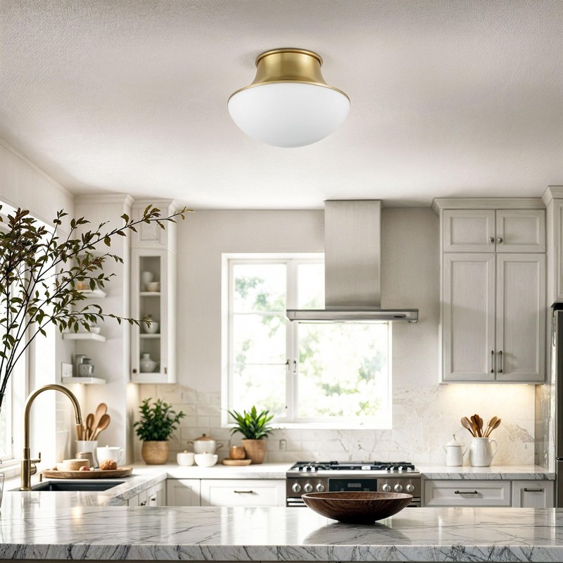 Kenroy Home Chelsea Opal Glass Flush Mount with Gold Metal