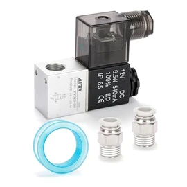 AIRIX 2V025-08 Pneumatic Solenoid Valve DC12V, 2 Way Normally Closed, 1/4" NPT, Pilot-Operated Single Coil, Fast Response Electric Air Valve With Junction Box & Quick Connect Fittings