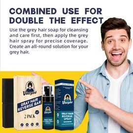Natural Gray Hair Reverse Spray + 2Pcs Black Shampoo and Conditioner Bar 2 in 1 Set, Men & Women Shampoo Bar for Grey Reducing, Hair Thickening & Darkening, Polygonum Herbal Hair Growth Serum Mist