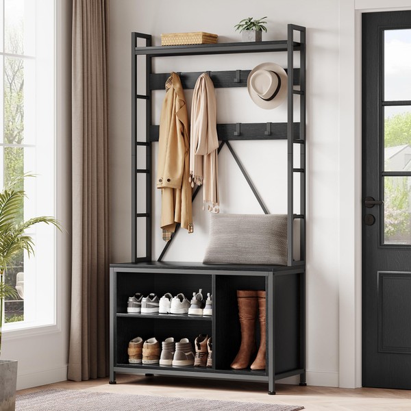 SLEKVERSA Hall Tree with Bench and Coat Rack, 36.41" Entryway